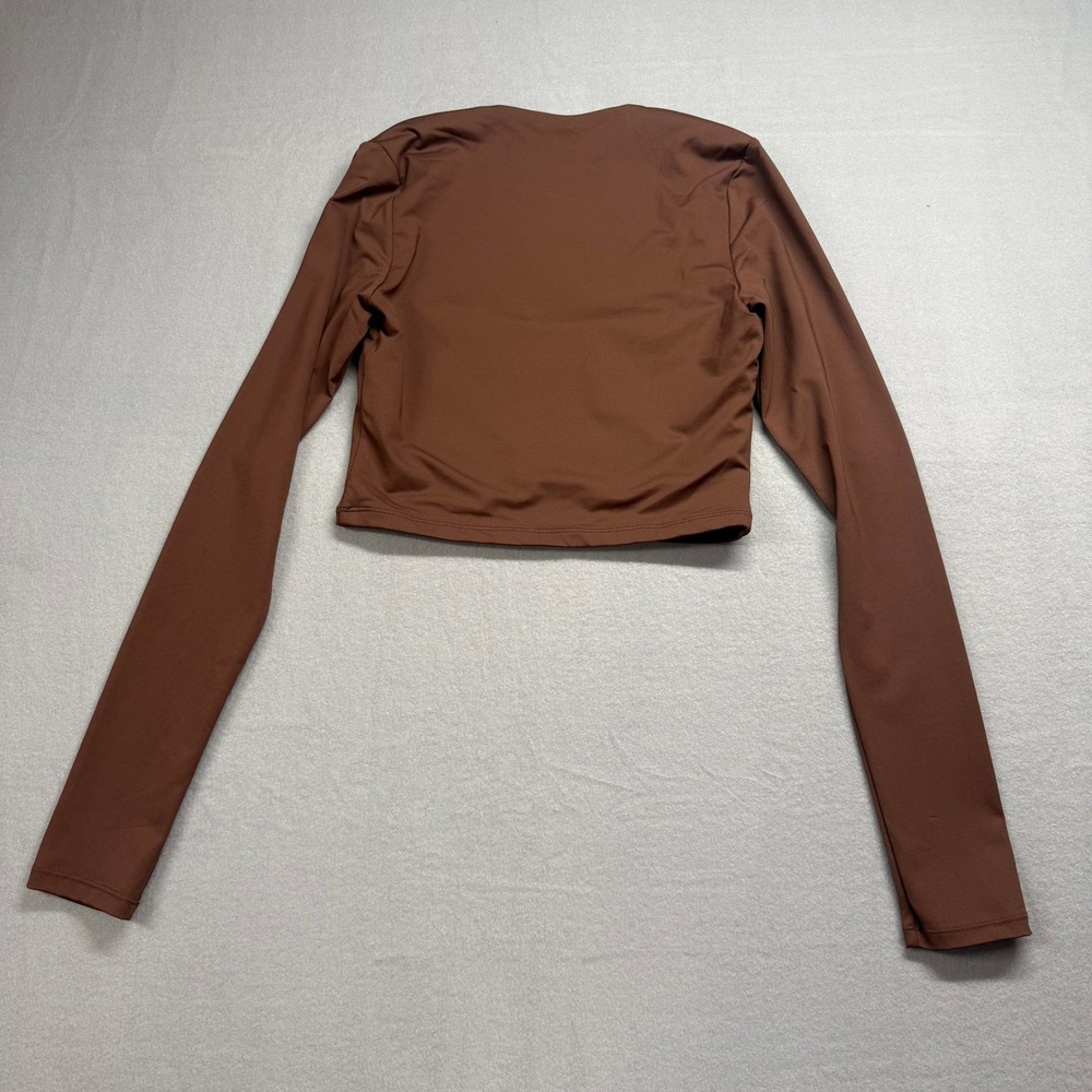 Tik Tok top pick, Qinsen Women Brown Long Sleeve Square Neck Cropped Top - Picture 7 of 8